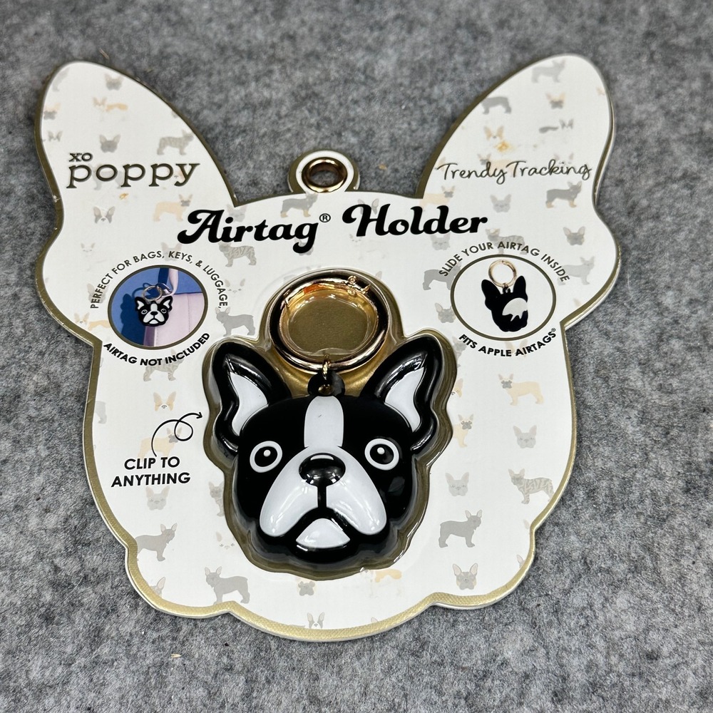 XO POPPY French Bulldog Boston Terrier Apple AirTag Holder Clip On Keys New